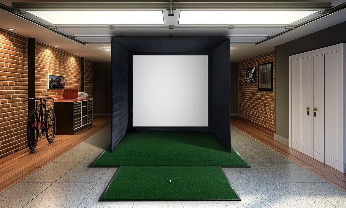 Carl's Place Premium Enclosure for golf simulators, garage setup.