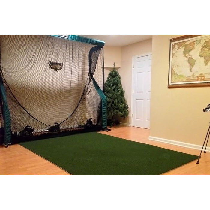 The Net Return Pro Turf - with hitting net in bedroom setup